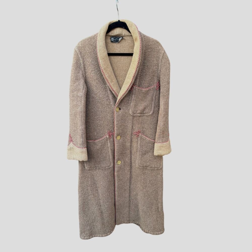 Vtg Mens 100% Wool Robe Smoking Jacket Dressing Gown England Trench 40s/50s Sz S